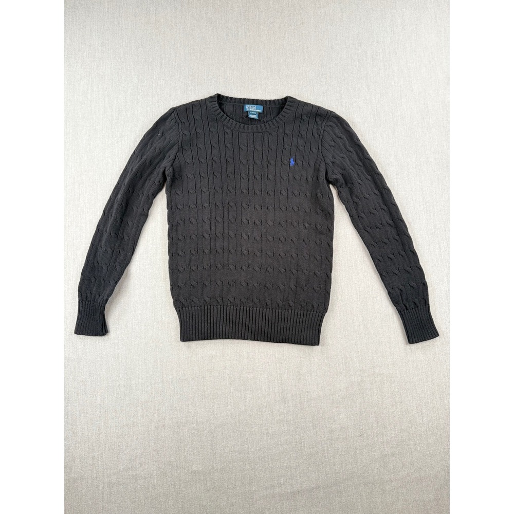 Polo Ralph Lauren Boys Black Cable Knit Cotton Sweater Size L 14-16